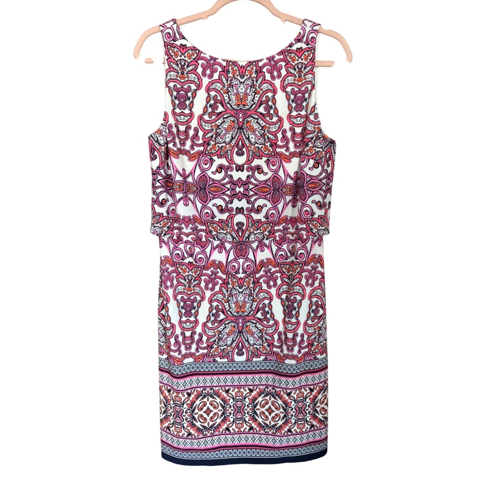Vince Camuto Pink Orange Paisley Popover Sheath Dress Size 6‎ Sleeveless